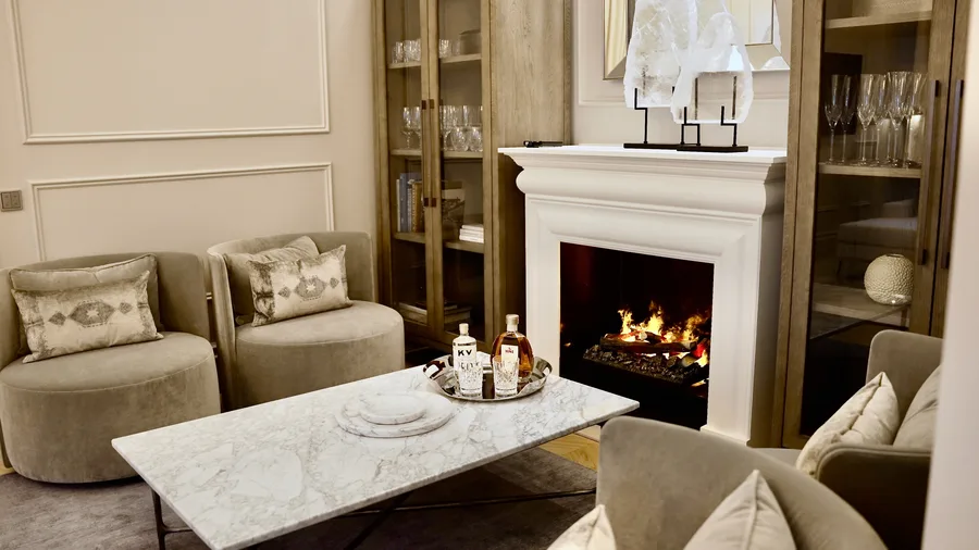The fireplace room of a suite