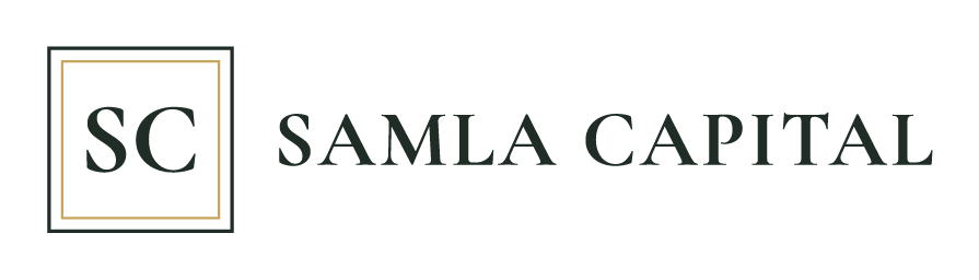 Samla Capital horizontal logo, forest green and gold