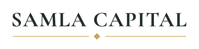 Samla Capital wordmark, forest green and gold